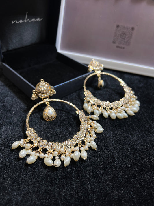 Atreyi White Jadau Earrings