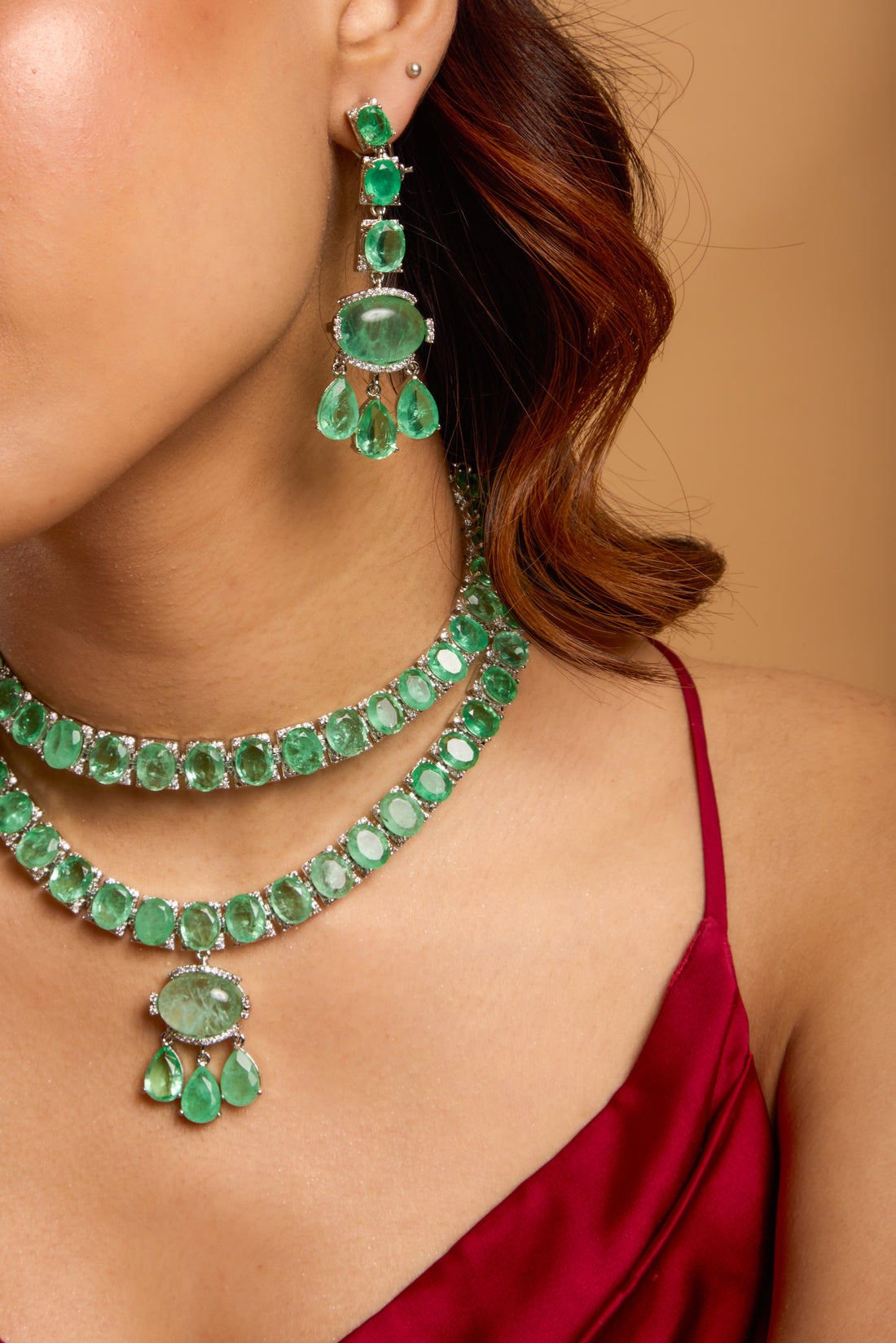 Feiyaz- Green Doublet necklace set