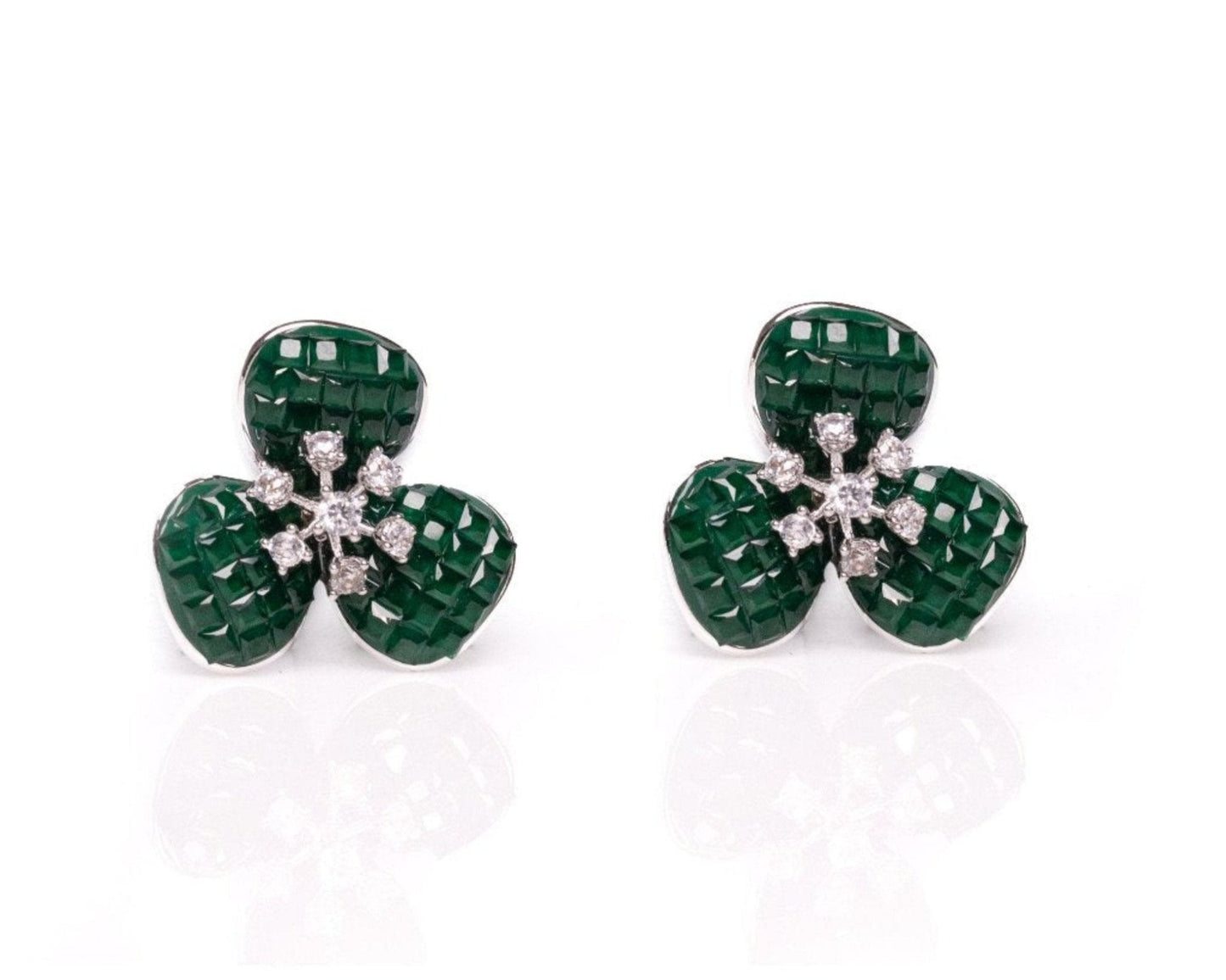 Green Floral Studs