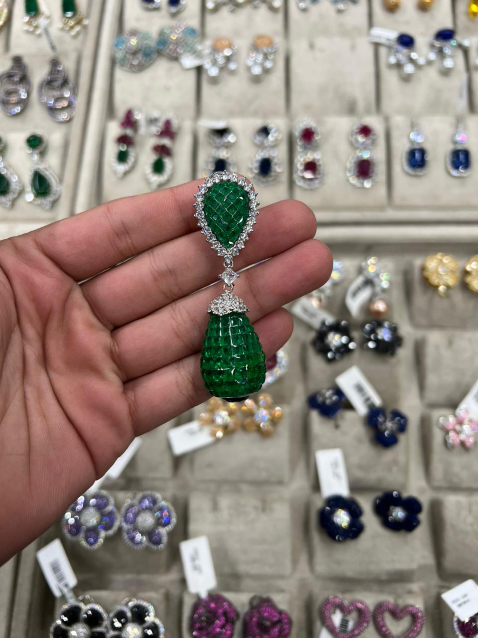 Emerald Zirconia Drop Earrings