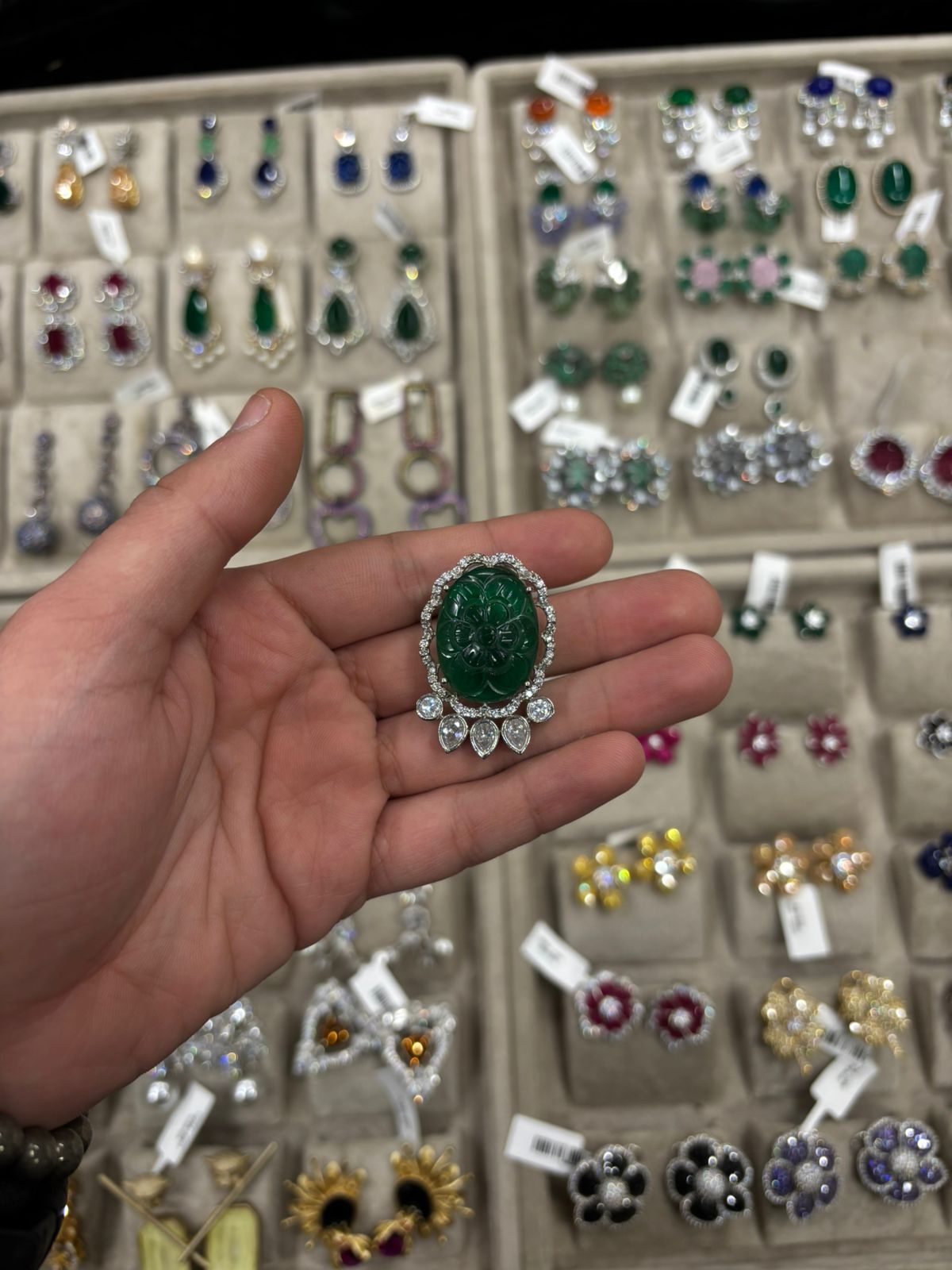 Green Carvin Stone Earrings