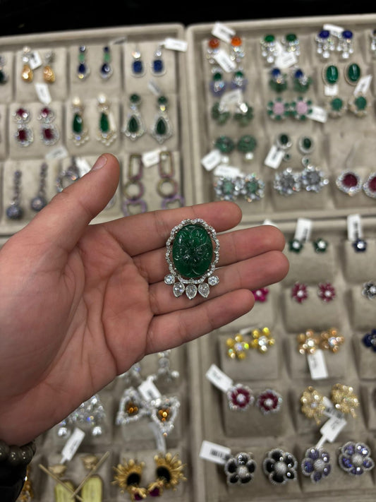 Green Carvin Stone Earrings