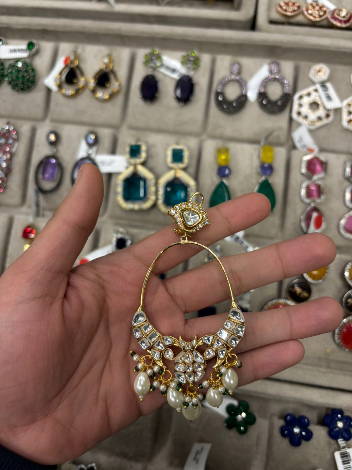 Pearl and Moissanite Polki Earrings