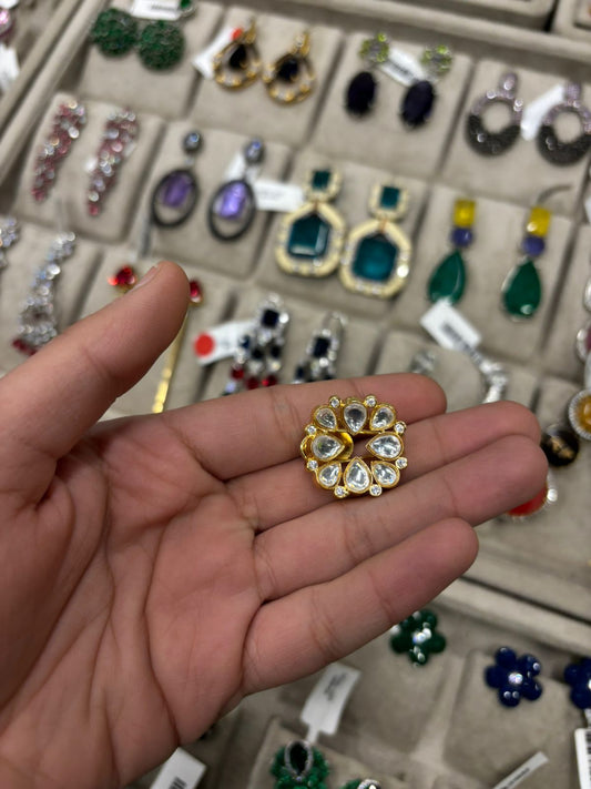 Gold Plated Mini Flower Polki Stud Earrings