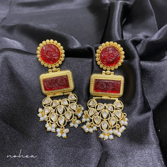 Red Carvin Stone Drop Earrings