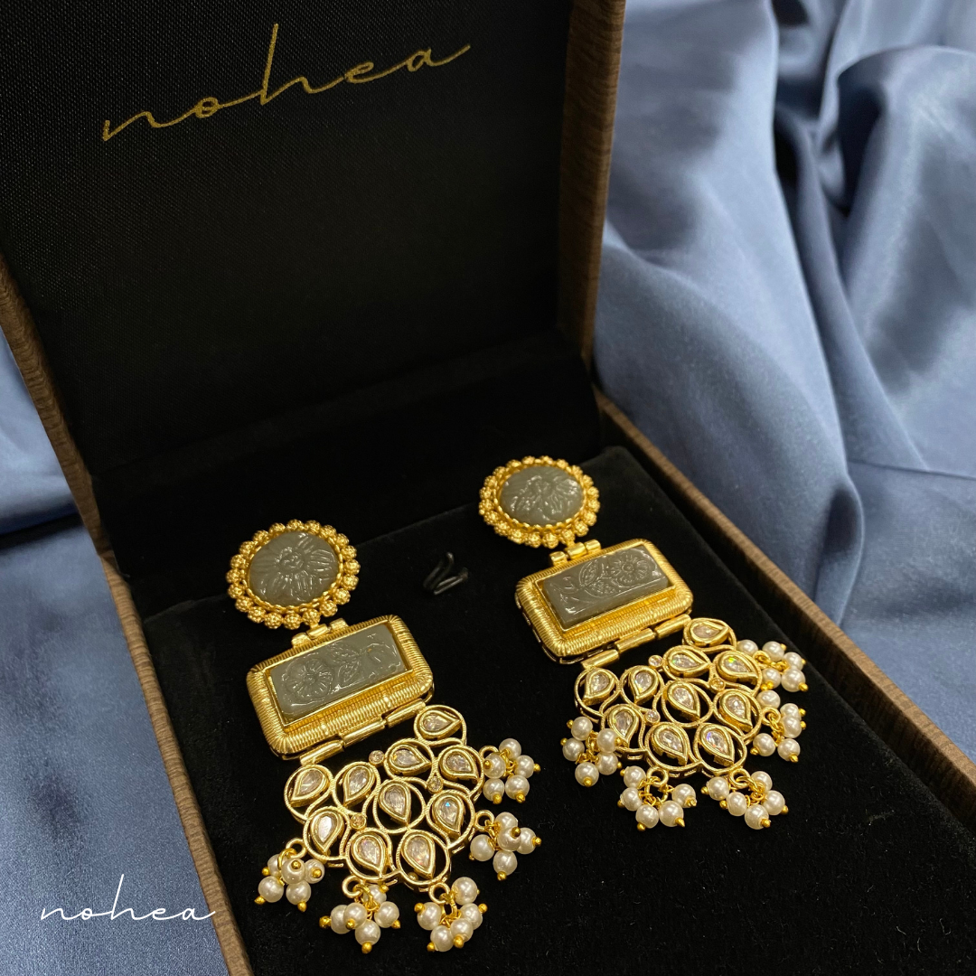 Grey Carvin Stone Danglers