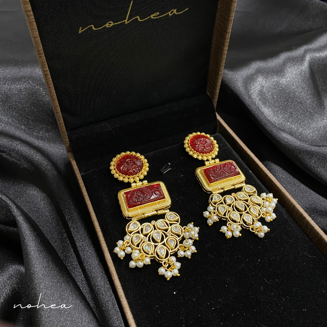 Red Carvin Stone Drop Earrings