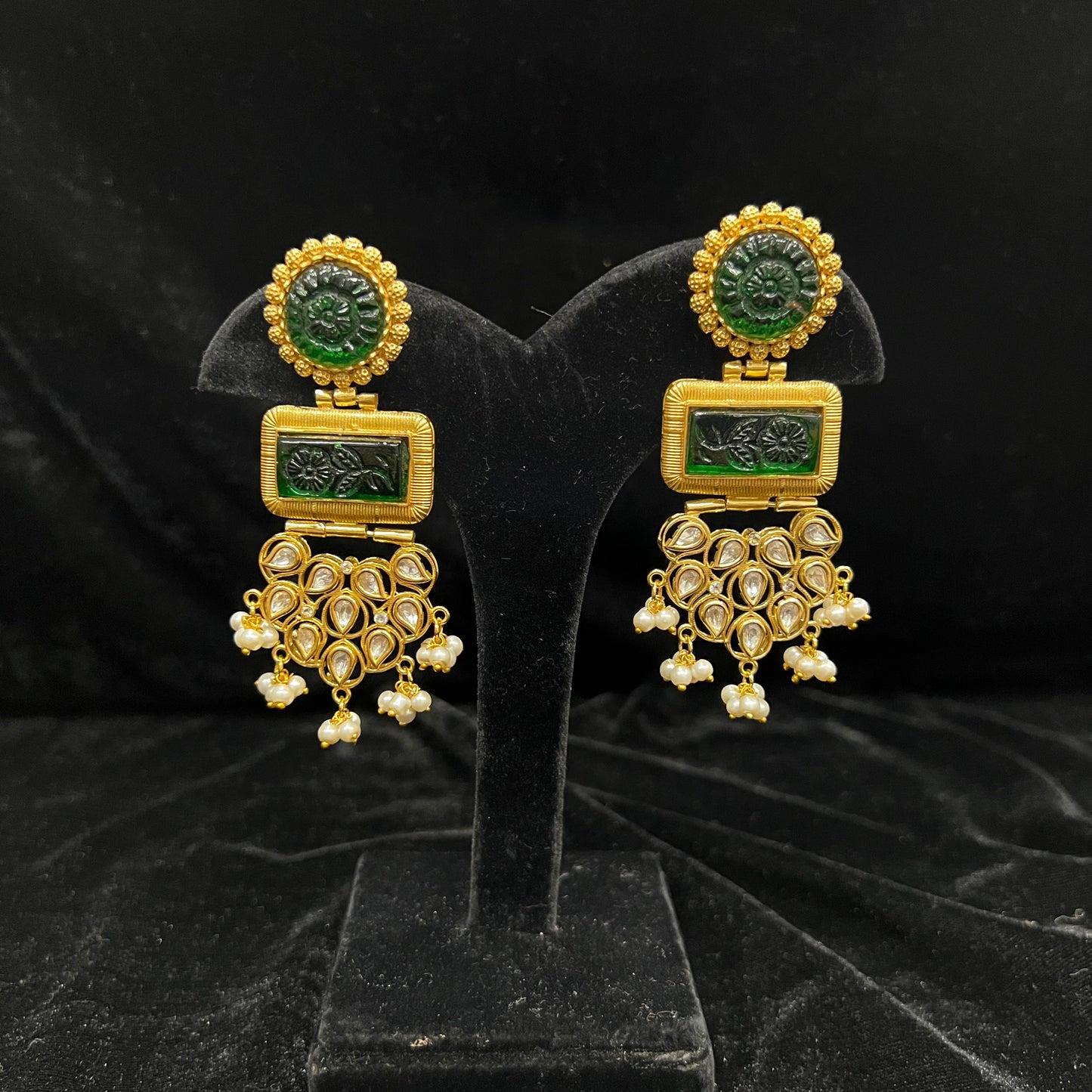 Green Carvin Stone Danglers