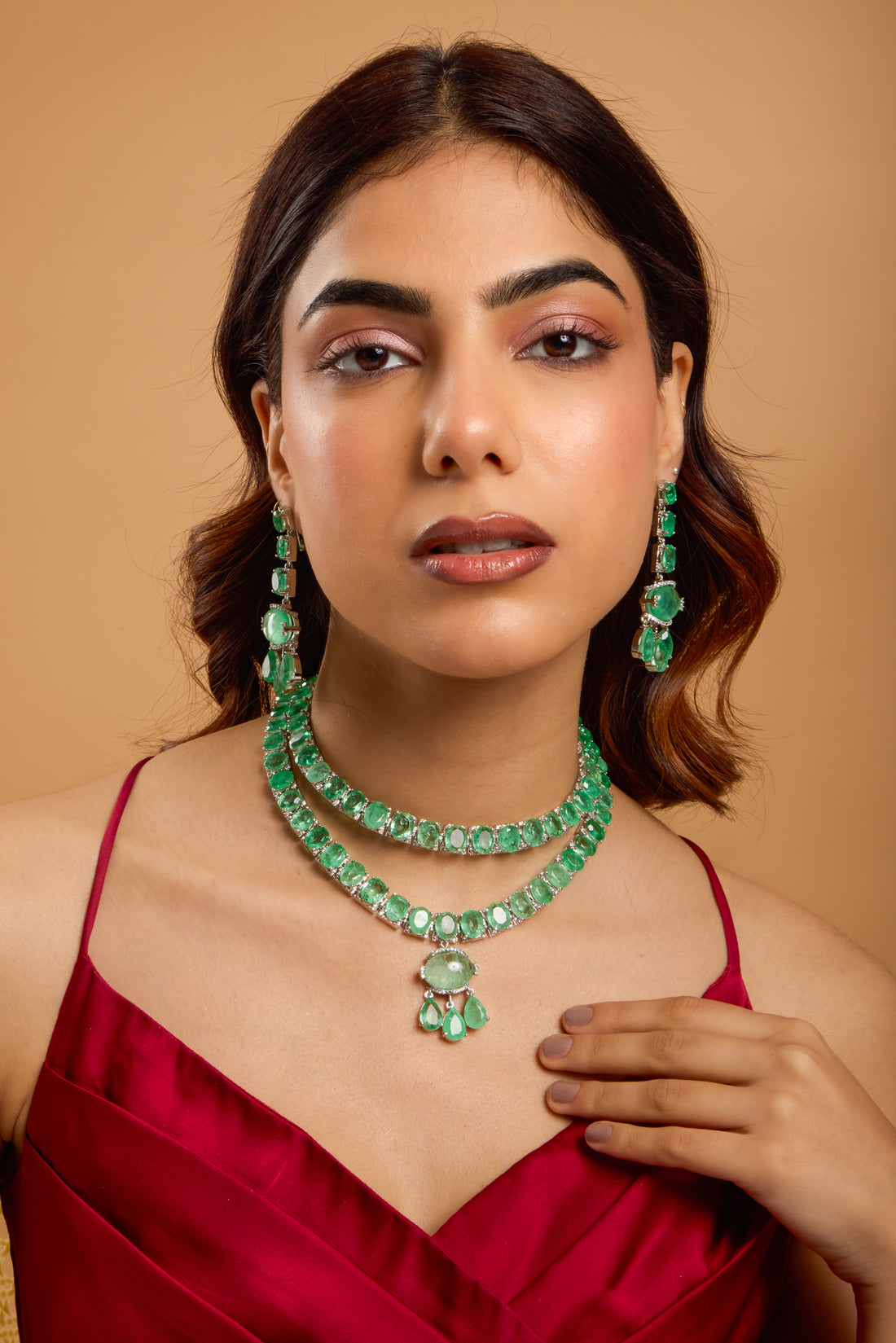 Feiyaz-  Green Doublet necklace set