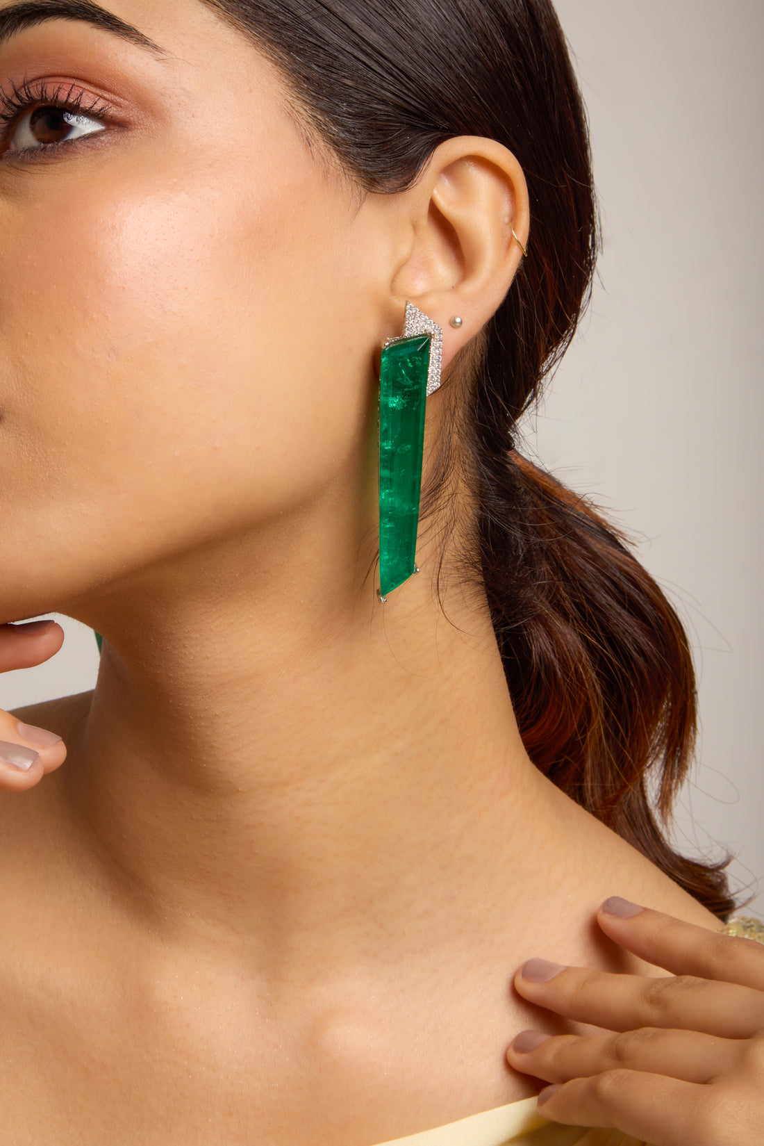 Emerald Green Cubic Doublet Earrings