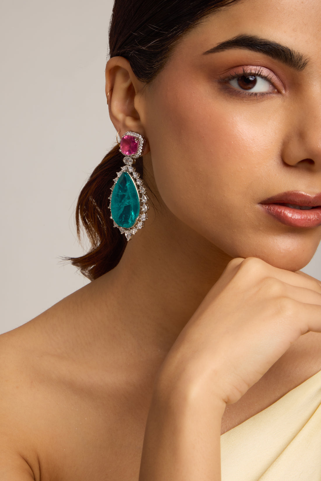 Classic Green Pink Cocktail Earrings