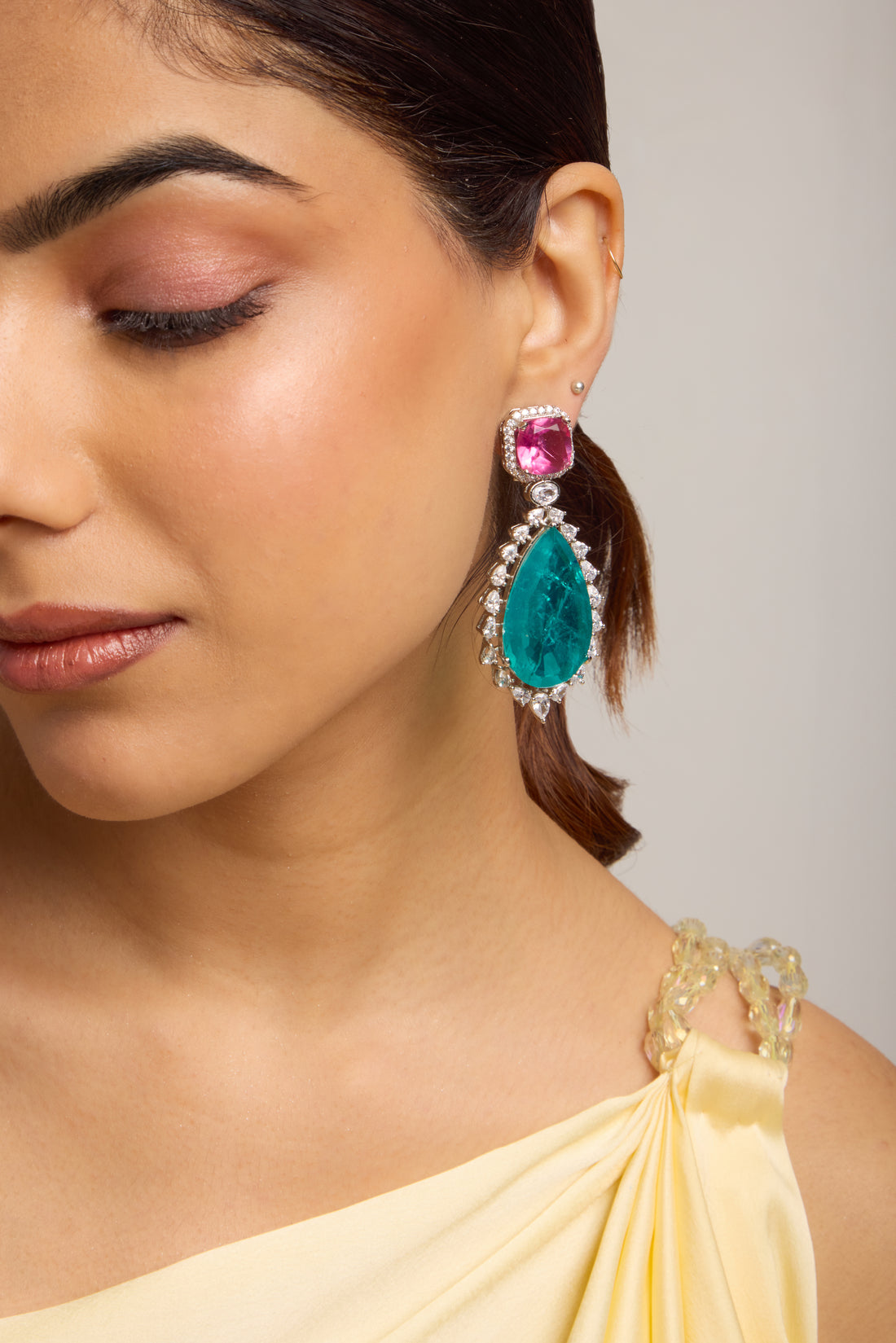 Classic Green Pink Cocktail Earrings