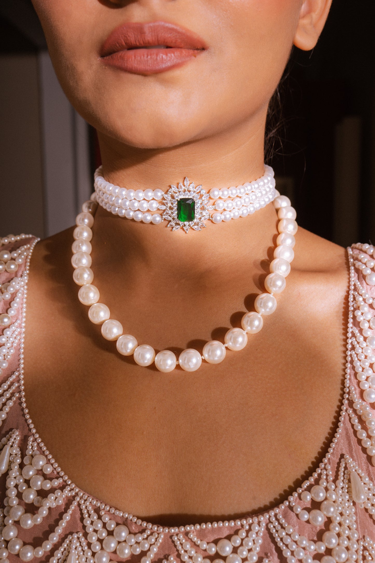 Emerald Choker Pearl Green Necklace