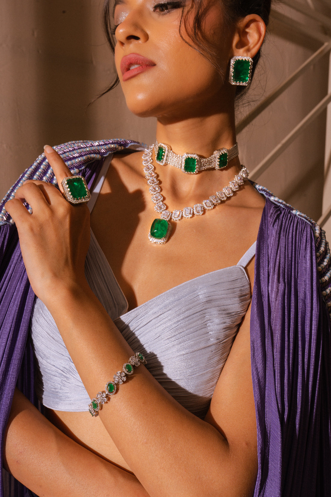 Maharani Choker Emerald Necklace Set