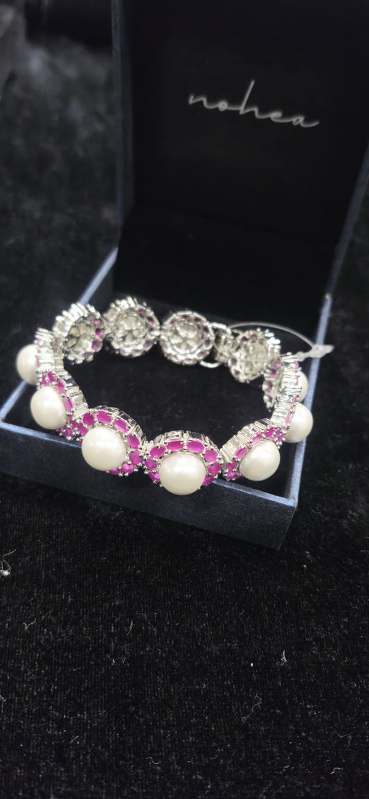 Ruby Halo Pearl Bracelet